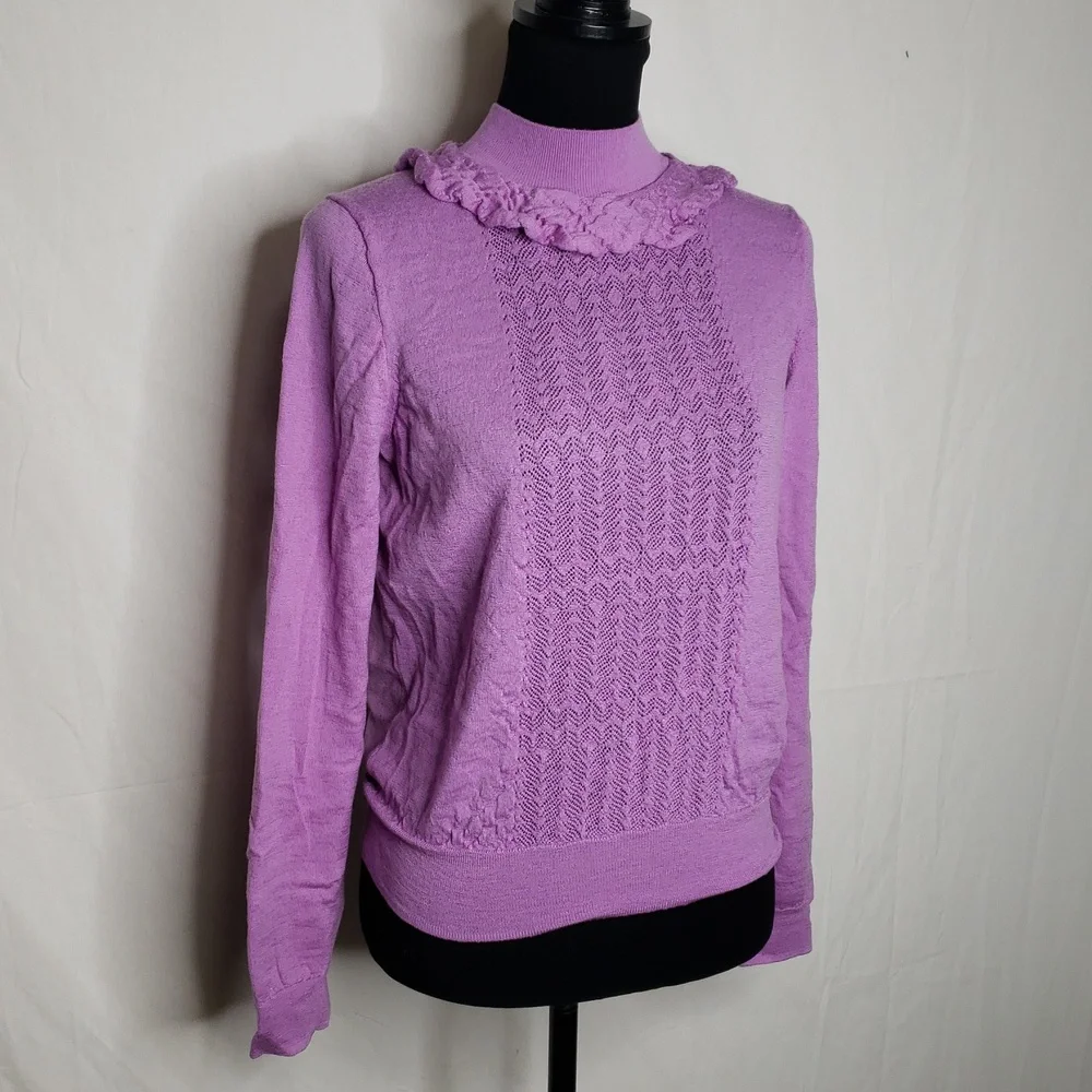 J Crew Knit 100% Merino Wool Mockneck Pointelle Stich Relaxed Sweater Layer